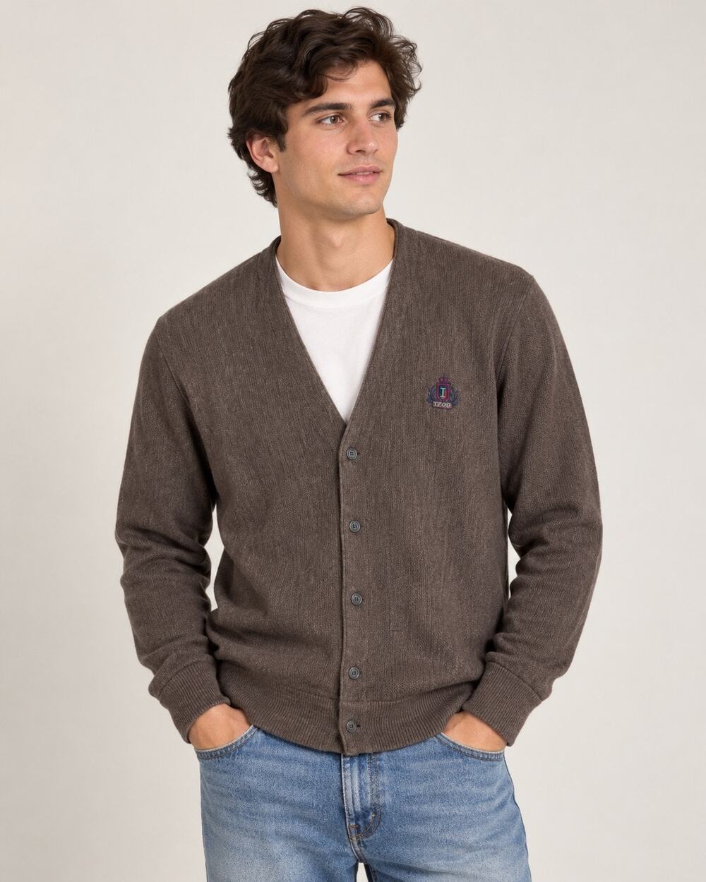 Vintage IZOD Brown Button Front Cardigan Sweater Men’s M USA